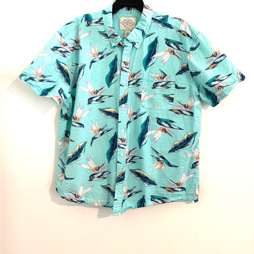 Beachy St. John's Bay Size XXL Hawaiian Coastal Aqua Nautical Resort Men's Shirt